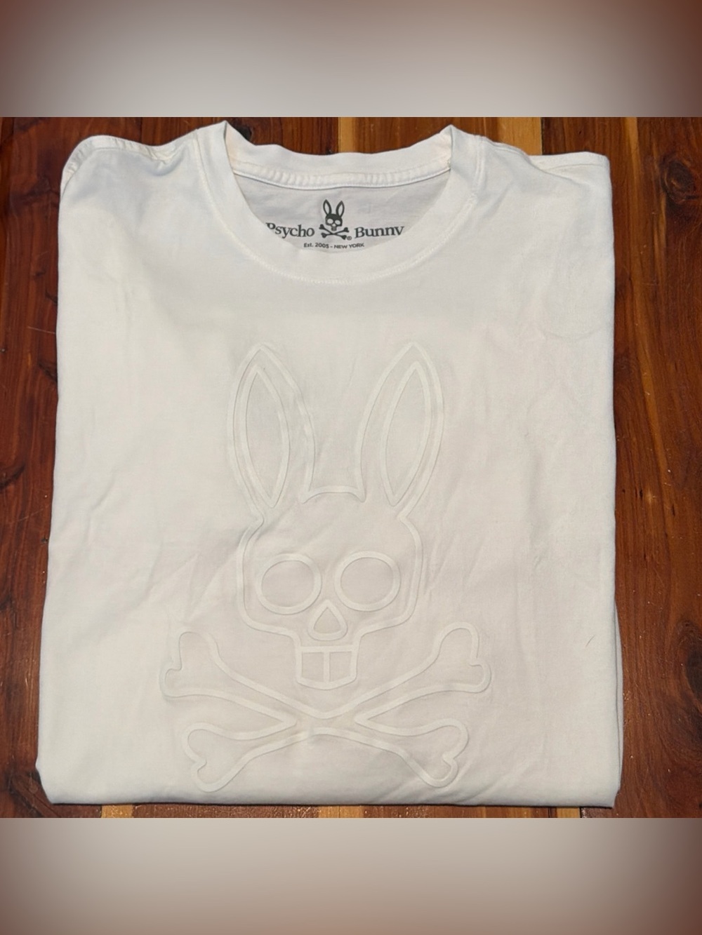 Psycho Bunny White Long Sleeve Bunny Skull Embossed Tshirt Tee Size 6 Large